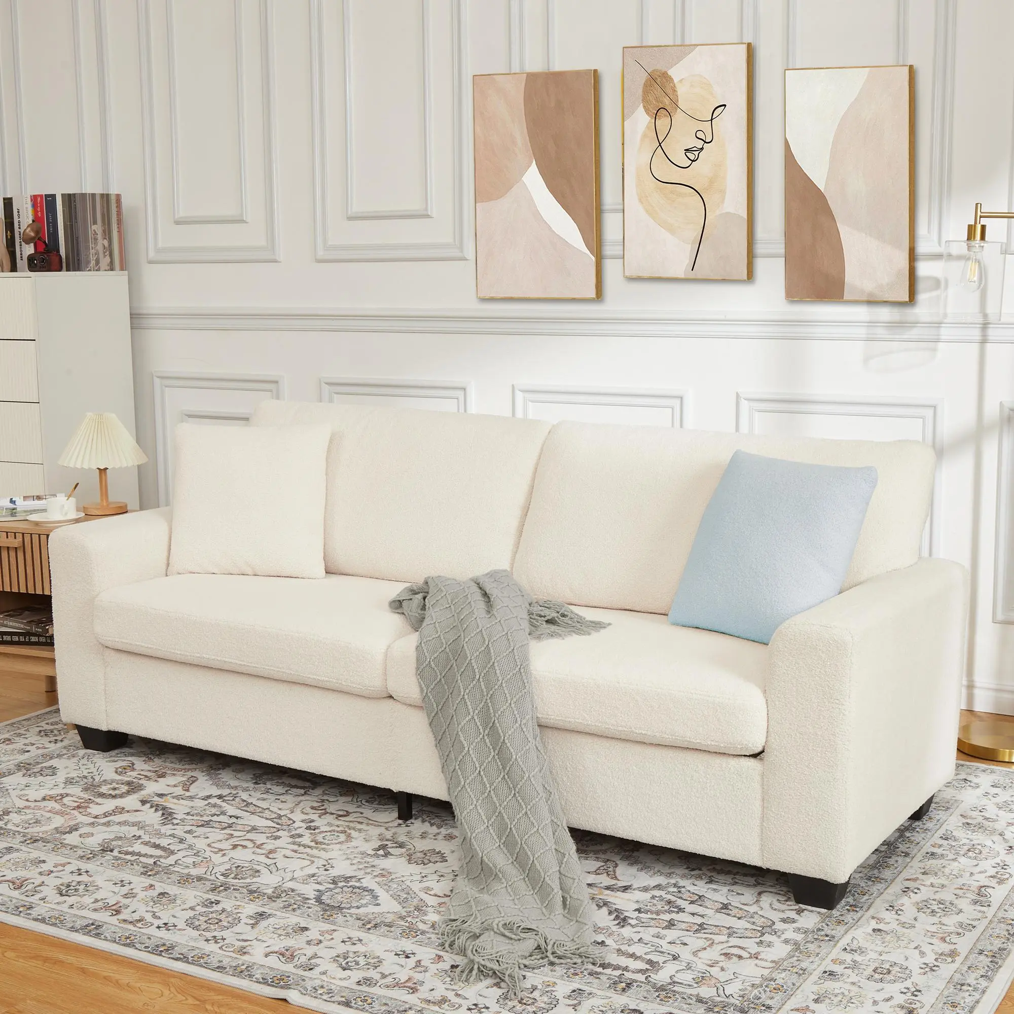 Gaomon 83 Inch Modern Beige Loveseat Sofa, 2 Seater Couch with Throw Pillows, Small Deep Seat Couch, Comfy Chenille Love Seat, Cloud Couch for Compact Living Room, Bedroom, Office