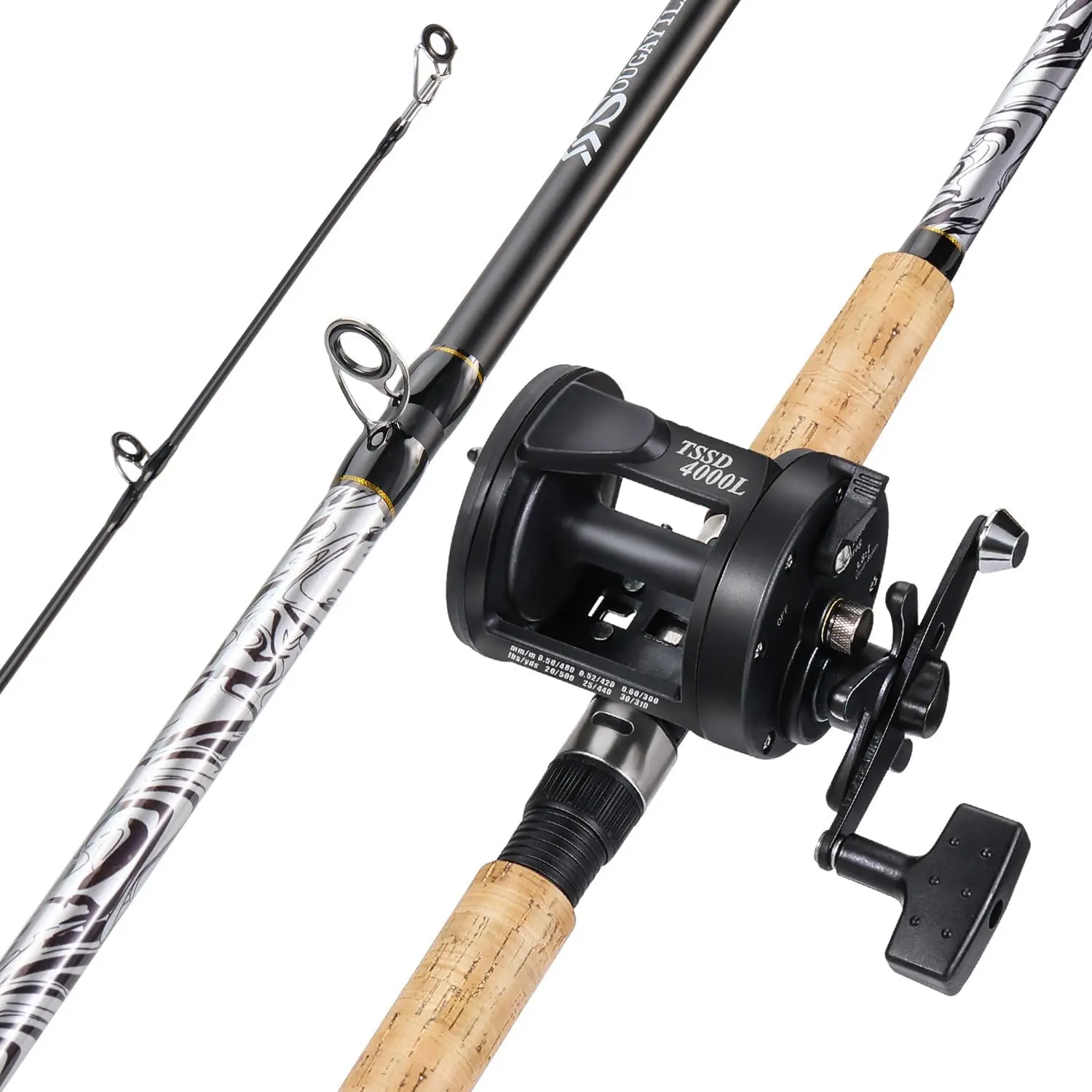 Fiberglass Fishing Pole Conventional Reel Combo with Durable P-Cork Rod Handle, Medium Heavy for Catfish Salmon and Steelhead- 8'0"with 3000 Reel