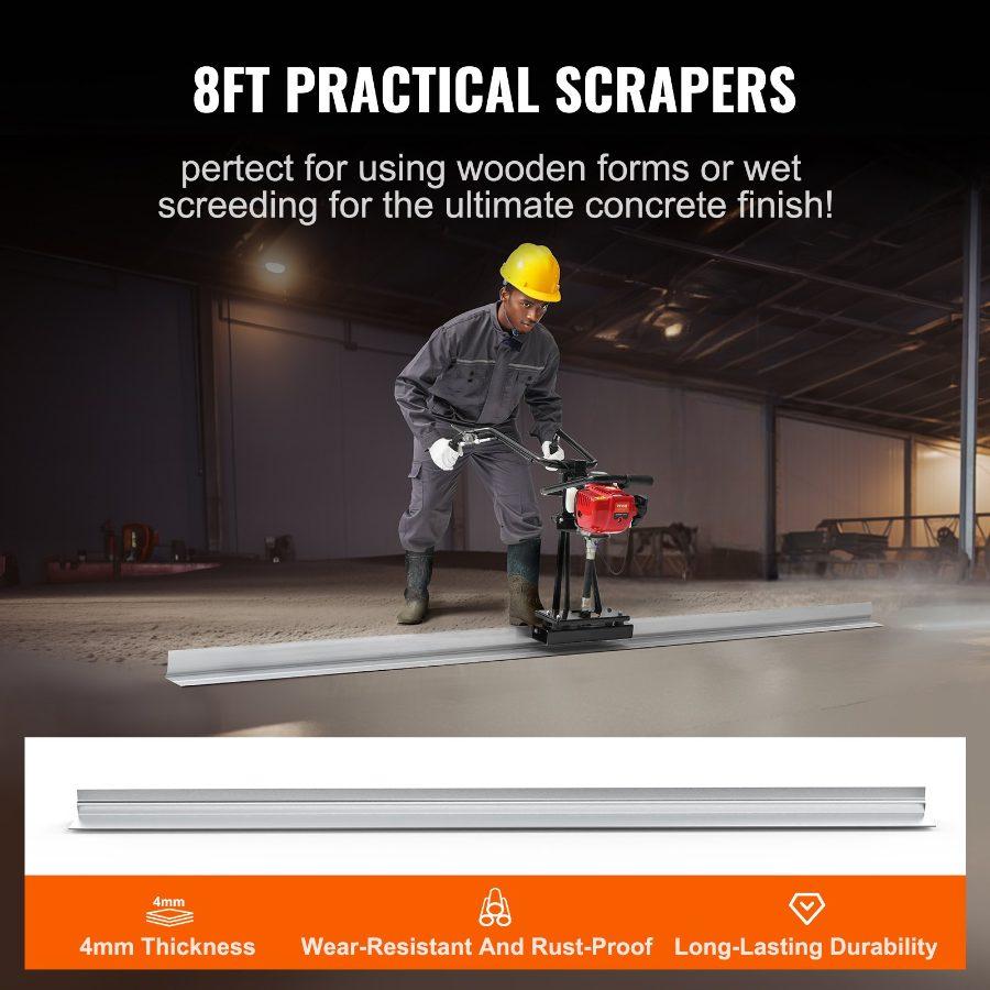 VEVOR Gas Concrete Power Screed, 8ft Aluminum Board Straight Edge Bar Set, 4 Stroke Cement Finishing Vibrating Motor with Height Adjustable Handles, High Efficient Concrete Tools 6500RPM