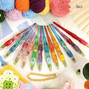 3Pcs Transparent Gourd Crochet Hooks, Floral Pattern Ergonomic Grip, Multicolor DIY Knitting Tools for Sweater Hat Craft, Ideal Christmas & Mom Gift, DIY Knitting Supplies