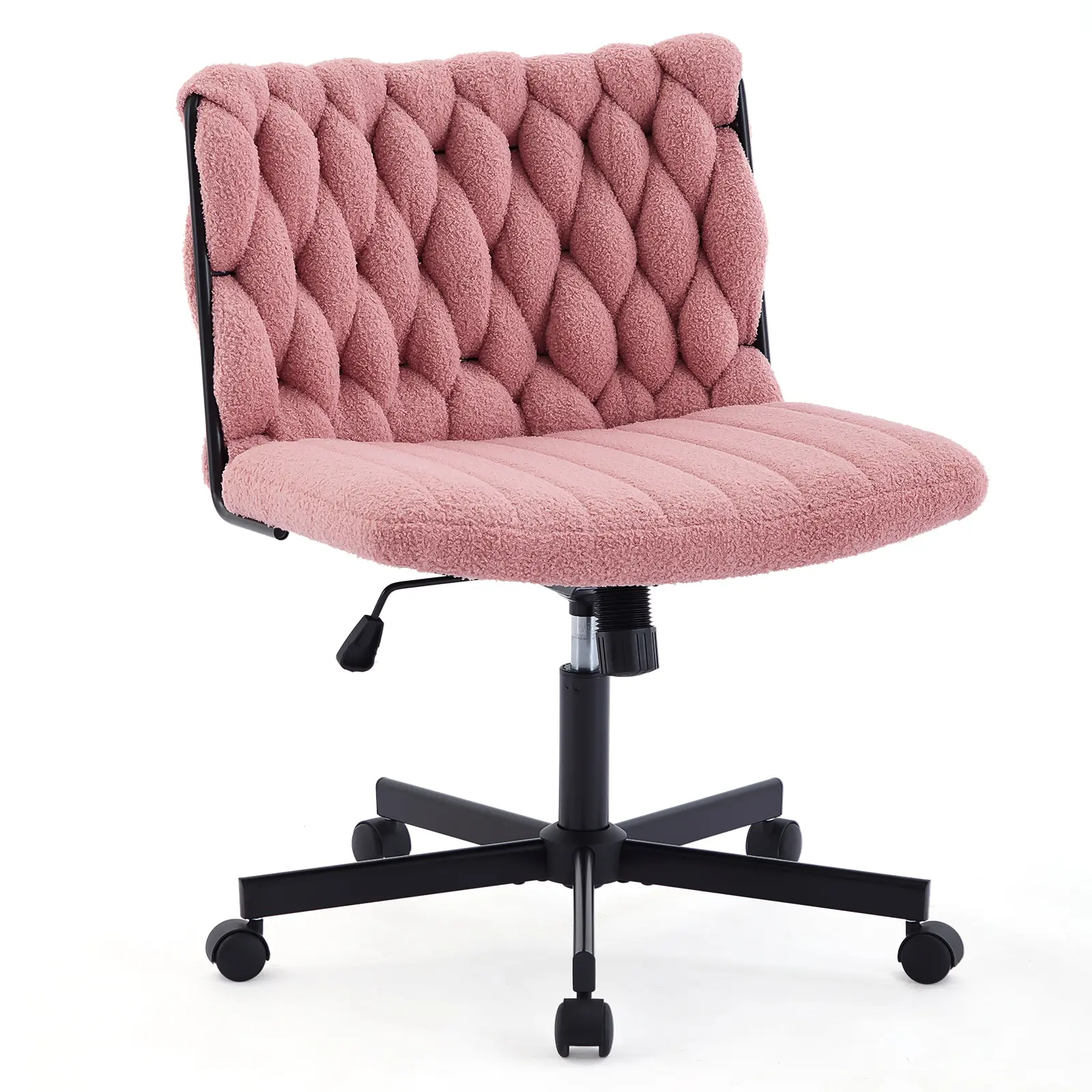 Criss Cross Chair with Wheels, Wide Seat Armless Desk Chair, Modern Cross Legged Swivel Comfy Chair