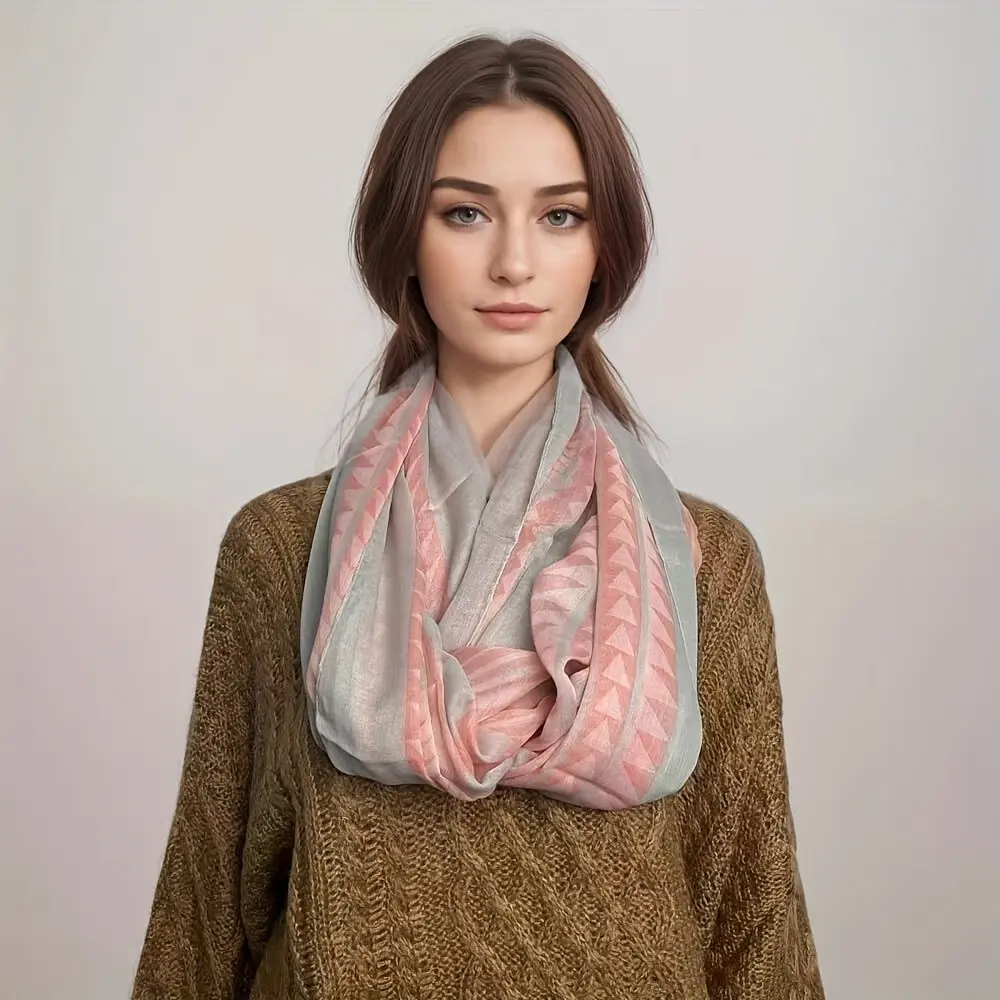 Chic Chevron Pattern Voile Infinity Scarf - Perfect For Spring And Summer, 70''L X 30''W