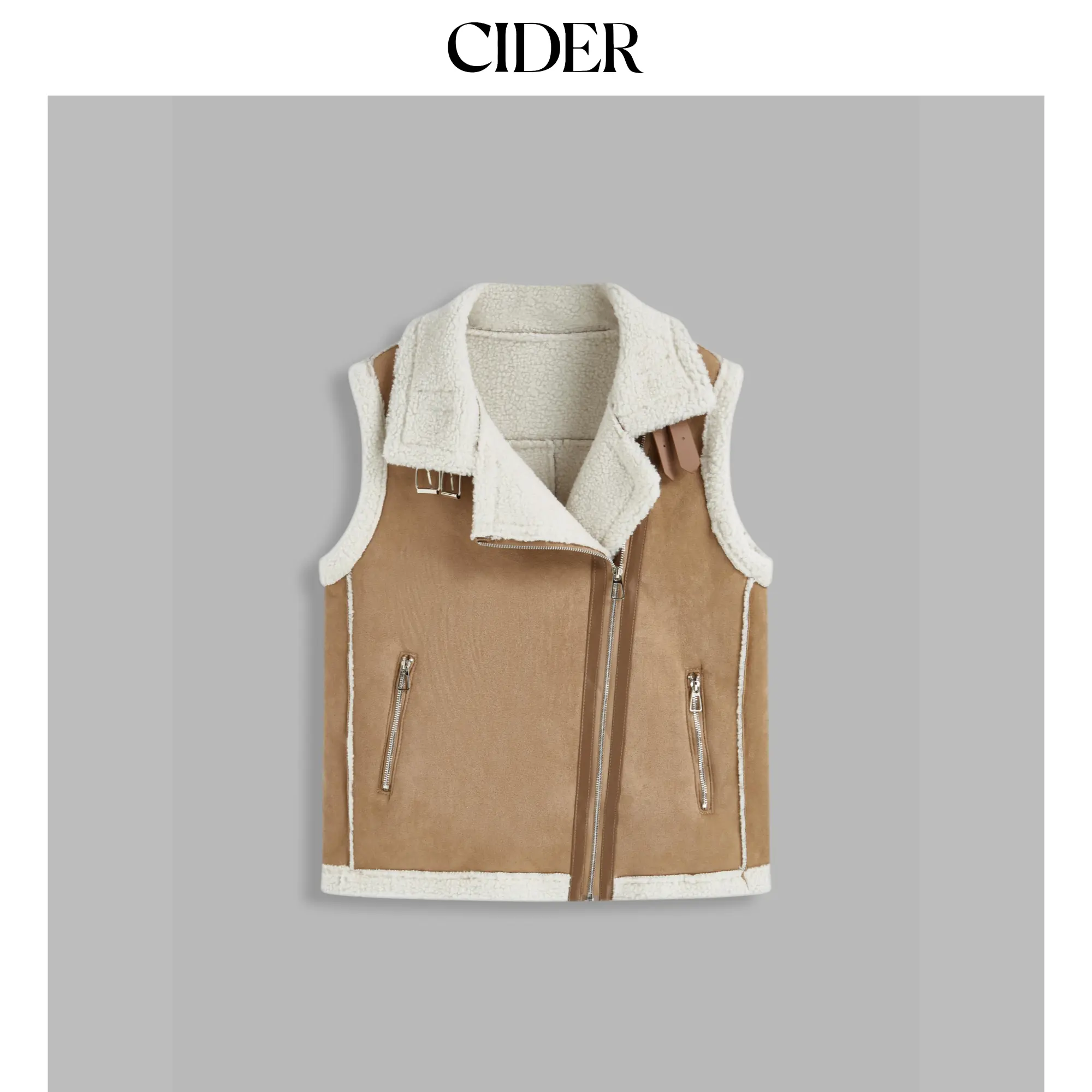 Cider [size L-XXL] Faux Shearling Collar Oversized Jacket Vest