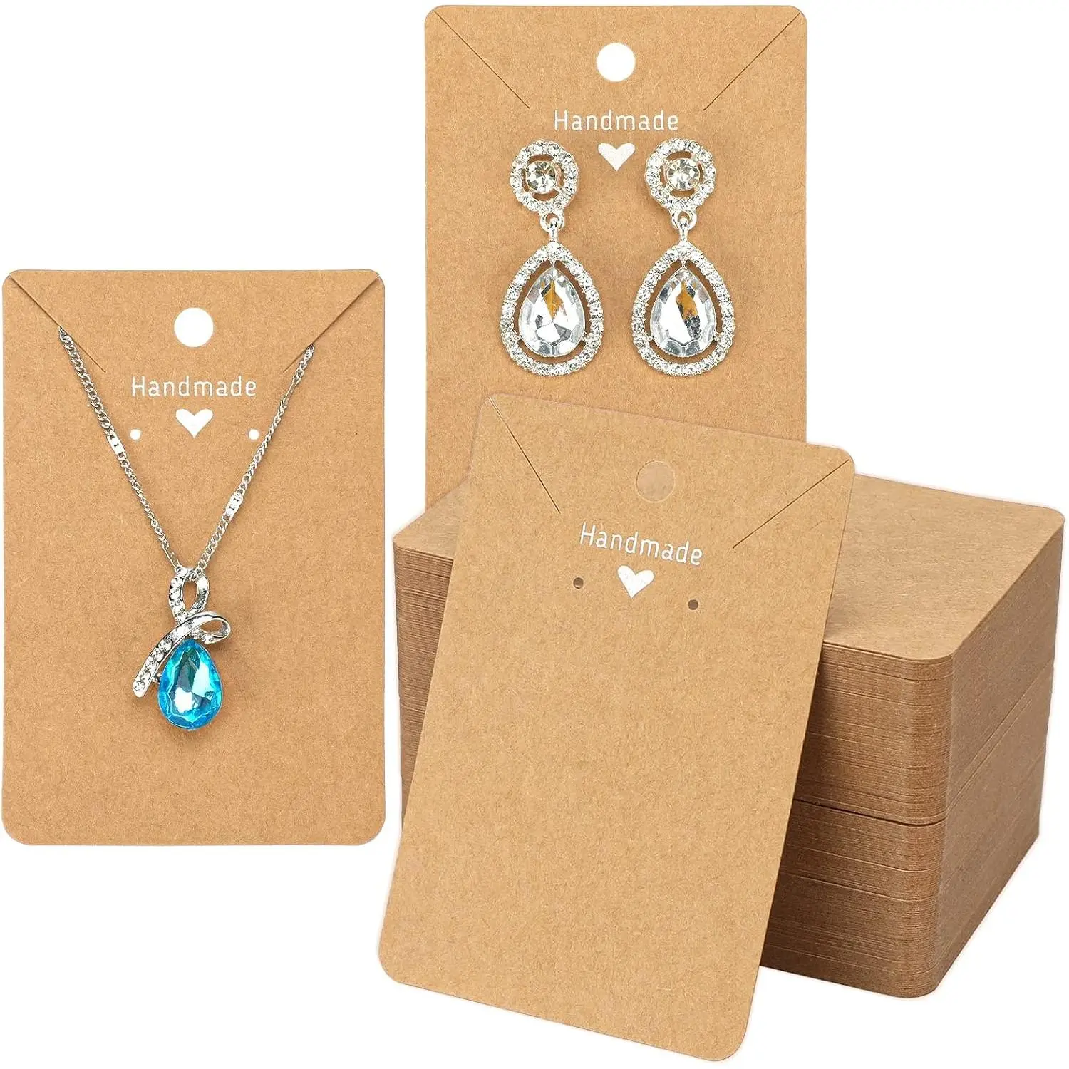 100 count  Earring Cards Necklace Display Cards,Brown Paper Ear Studs Display Cards,Personalized  Cards for Selling, Earring and Necklace,DIY Crafts,and Retail(3.5"x2.4")