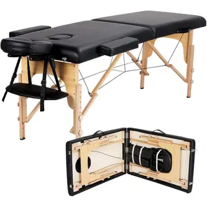 Massage Table Portable Lash Beds Spa Bed Massage Couch Foldable Spa Tables Adjustable 2 Fold with Non-Woven Bag 24 inch, Black
