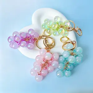 Green Grape Cluster Keychain, Aesthetic Translucent Fruit Bag Charm, Cute Fresh Accessory for Women