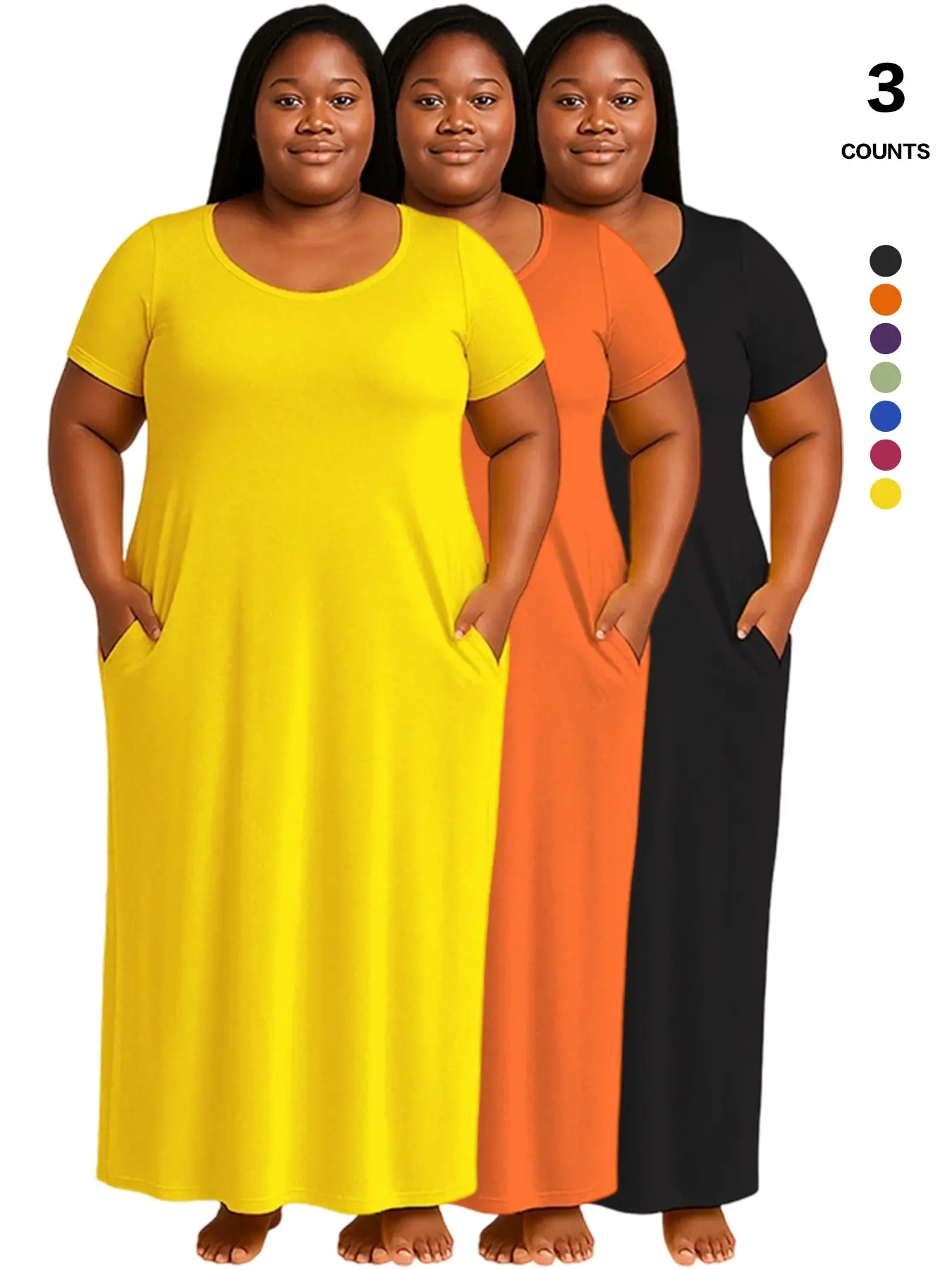 2026 Plus Size Midi Dress, Short Sleeve, Soft Flowy Fabric, Maternity Friendly, Side Pockets, Loose Comfy Fit, Versatile Loungewear, Maternity Dresses