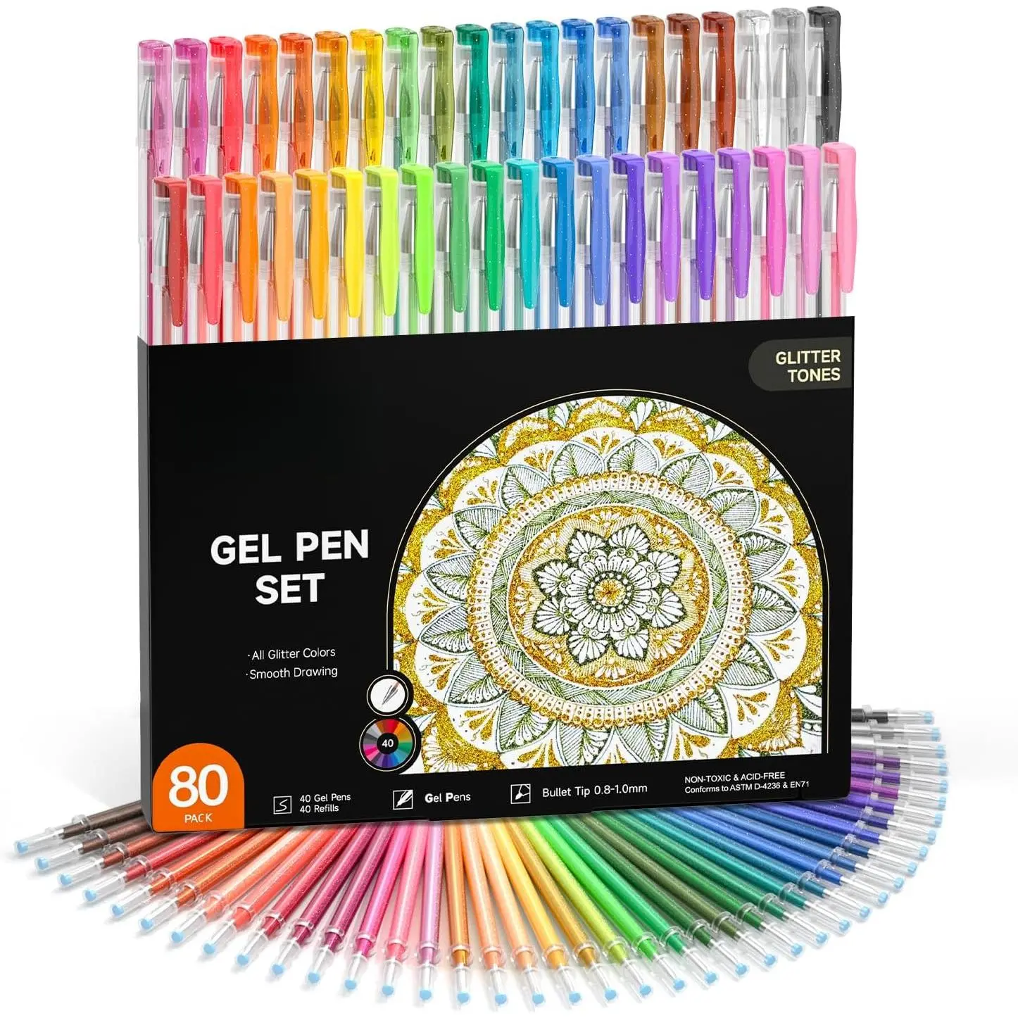 80 Pack Glitter Gel Pens, 40 Colors Glitter Gel Pens Set with 40 Refills for Adults Coloring Books Drawing Crafts Scrapbooking Journaling