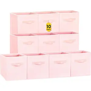Storage Cubes- 11 Inch Cube Storage Bins for Organizing Shelves - Nursery Closet Organization Bins for Clothes Blanket - 10 Pack Collapsible Decorative Storage Box for Living Room (Pink)fidget toys