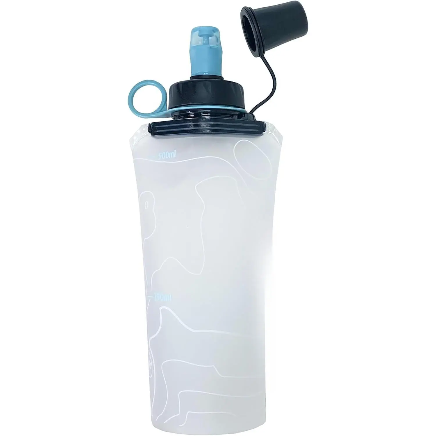Ultralight Reusable Wash Sports Water Bottle - Bendable, Collapsible, Soft, Leakproof Cap, Hiking & Run Ready, Hydration Vest Fit Canteen (Glacier, 500ml)