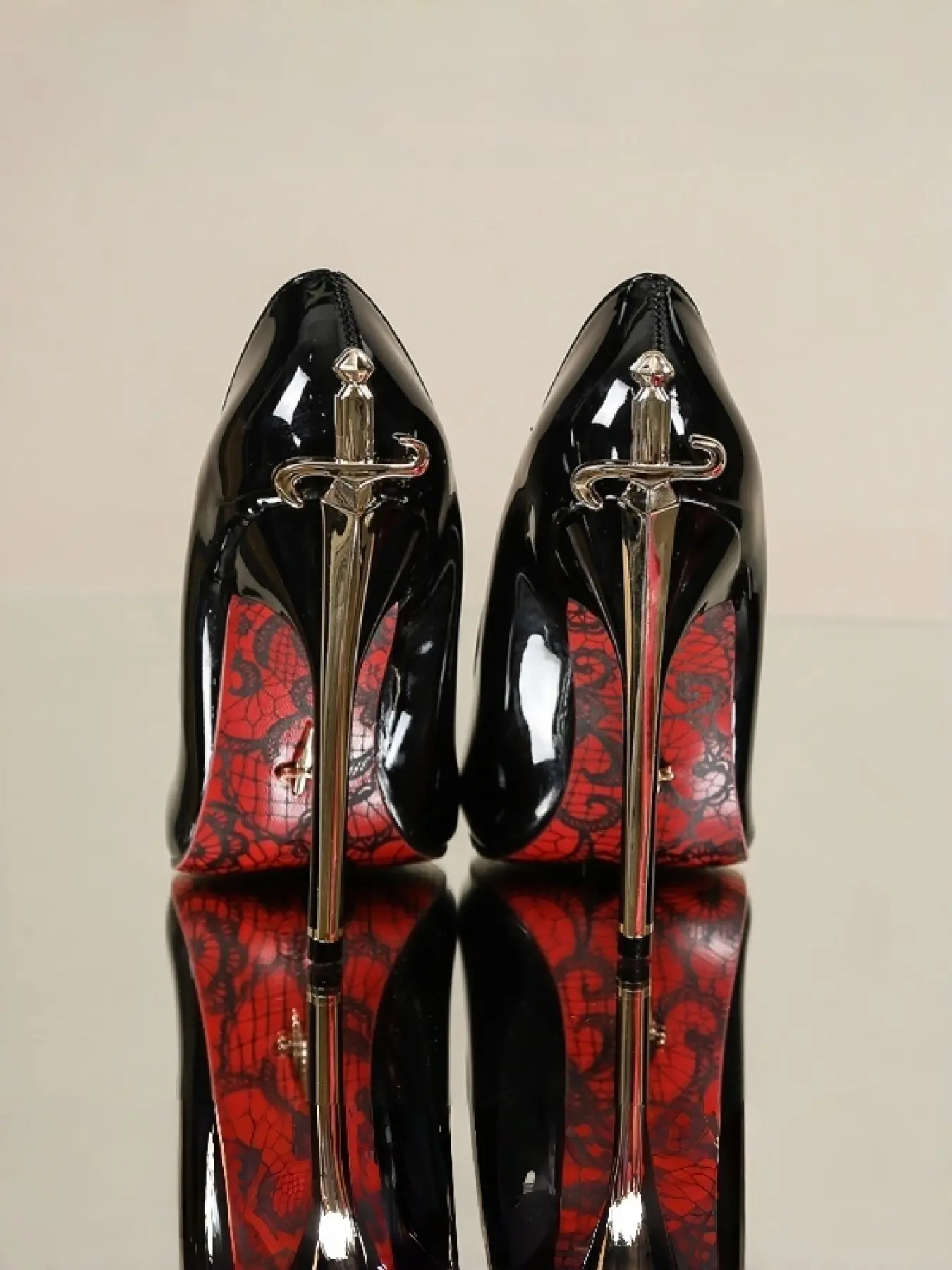 Women Hot Pink Patent Leather Stiletto Heels Sword Shaped Metal Heel Ankle Strap Pointed Toe Stylish Party Pumps