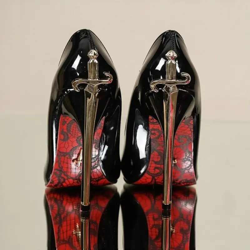 Women's Hot Pink Patent Leather Stiletto High Heels, Metal Heel Detail, Pointed-Toe Stylish Party Pumps, 2 Colors