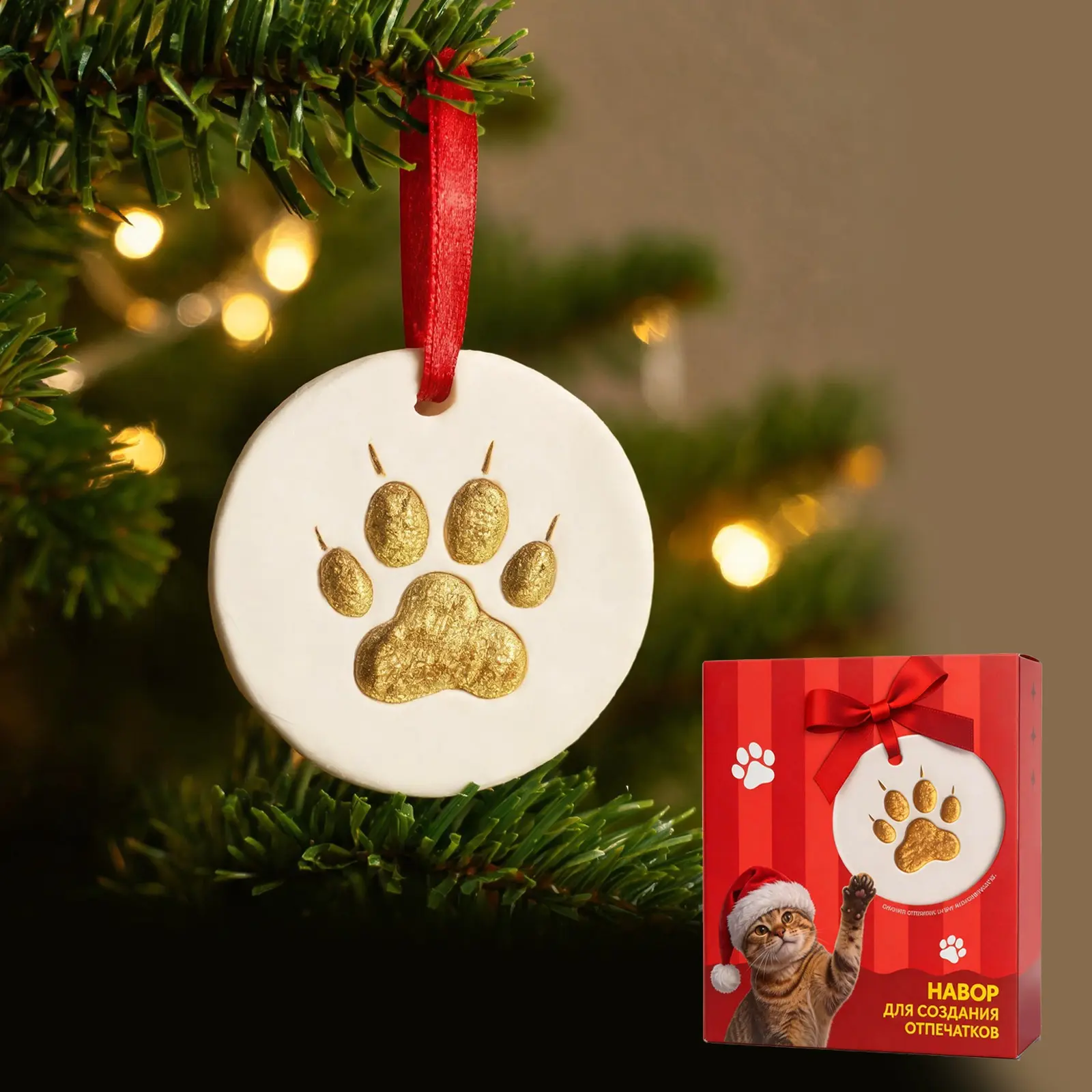 Clay Ornament First Christmas Decoration Gift, Pet Paw Print Memorial, Personalized Gift for New Mothers, Handprint and Footprint Clay Set