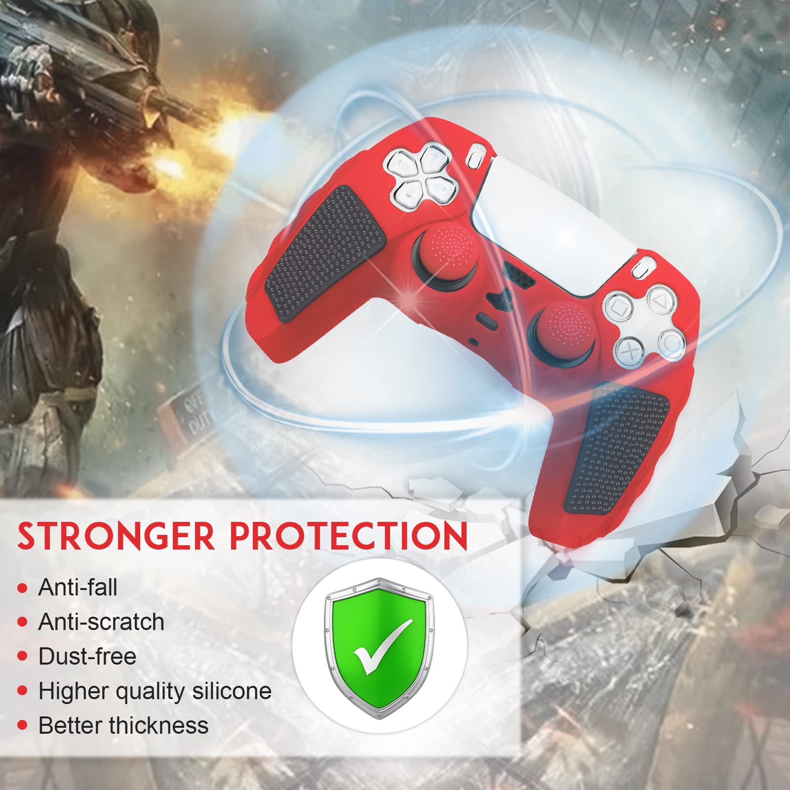 Game Controller Non-slip Protective Case with 8 Thumb Grip Cap, Silicone Soft Shell Game Controller Protective Cover, Console Accessories for PS5 Tech Accessories