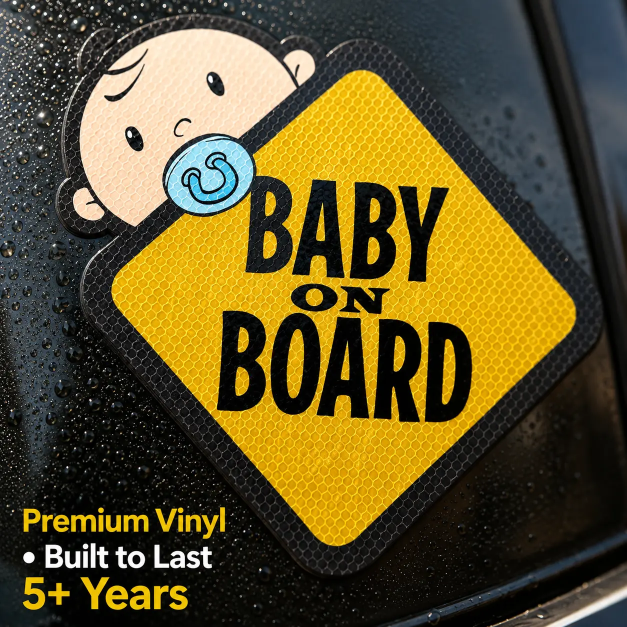 Baby On Board Reflective Peel-Stick Car Decals, 2-Pack - Durable and Visible Waterproof Safety Stickers for New Parents' SUV, Family Cars Rear Windows, Visibility Aid, Diamond Grade