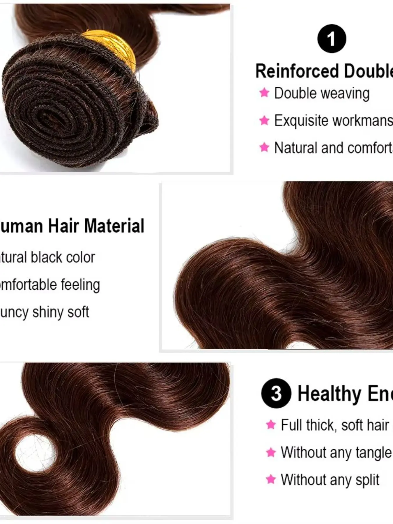 1PCS 3A-4#-BW Body Wave Human Hair Bundle, 4# Brown Color
