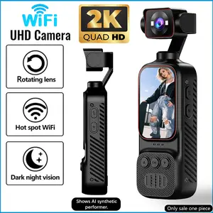 Action Camera, Vlog Camera, Pocket Recorder, 2K Ultra HD, with 270° Rotating Lens & LED Night Fill Light, 8X Zoom, WiFi & USB Connect, for Travel & Daily Vlogging, Perfect Choice for Gifting
