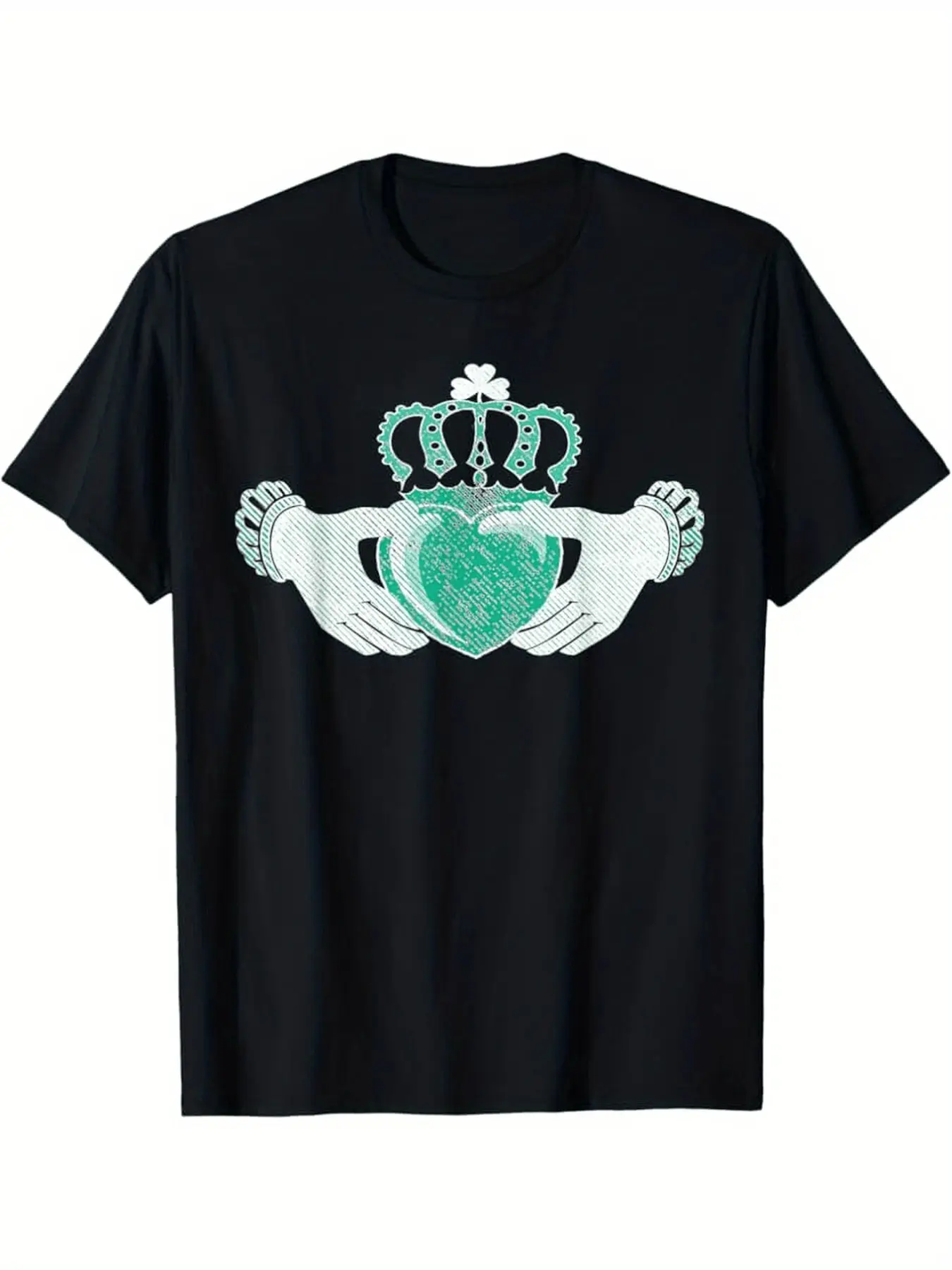 Men's Irish Claddagh Celtic T-Shirt, Round Neck, Heart and Hand Design, Long Sleeve, Casual Style, Durable Fabric, St Patrick's Day Wear