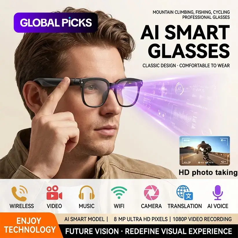 Next Gen Ai Multifunction Smart Glasses with Chatgpt Voice Assistant, 8mp HD Camera, Bluetooth-compatible Music & Calls, Dual Directional Speakers, Waterproof #GLOBAL PICKS