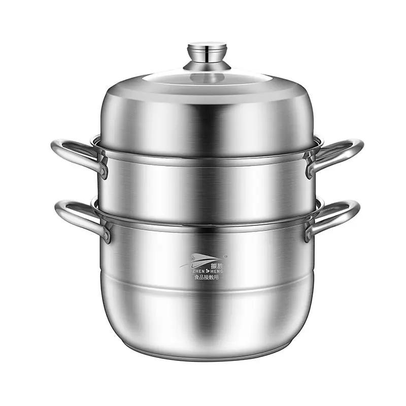 Double-Layer Stainless Steel Steamer Pot, Matte Finish, Thick Body, Glass Lid, Large Capacity, Multi-Functional, Electric & Gas Stove Compatible
