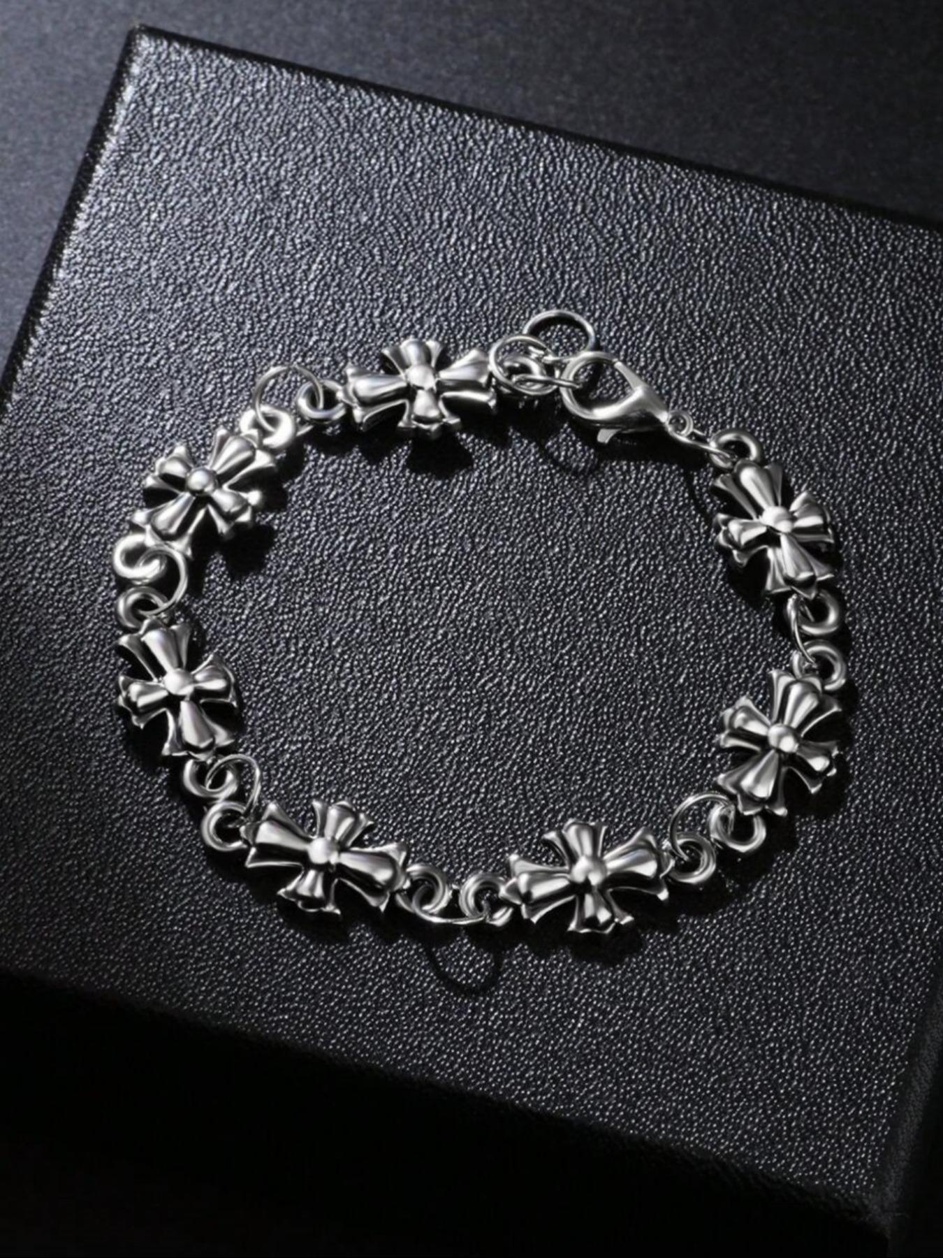 Men's Punk Style Cross Vintage Leather Bracelet, High-Quality Daily Wear, Perfect Birthday & Engagement Gift, Zinc Alloy Chain, Fashion Cross Bangle