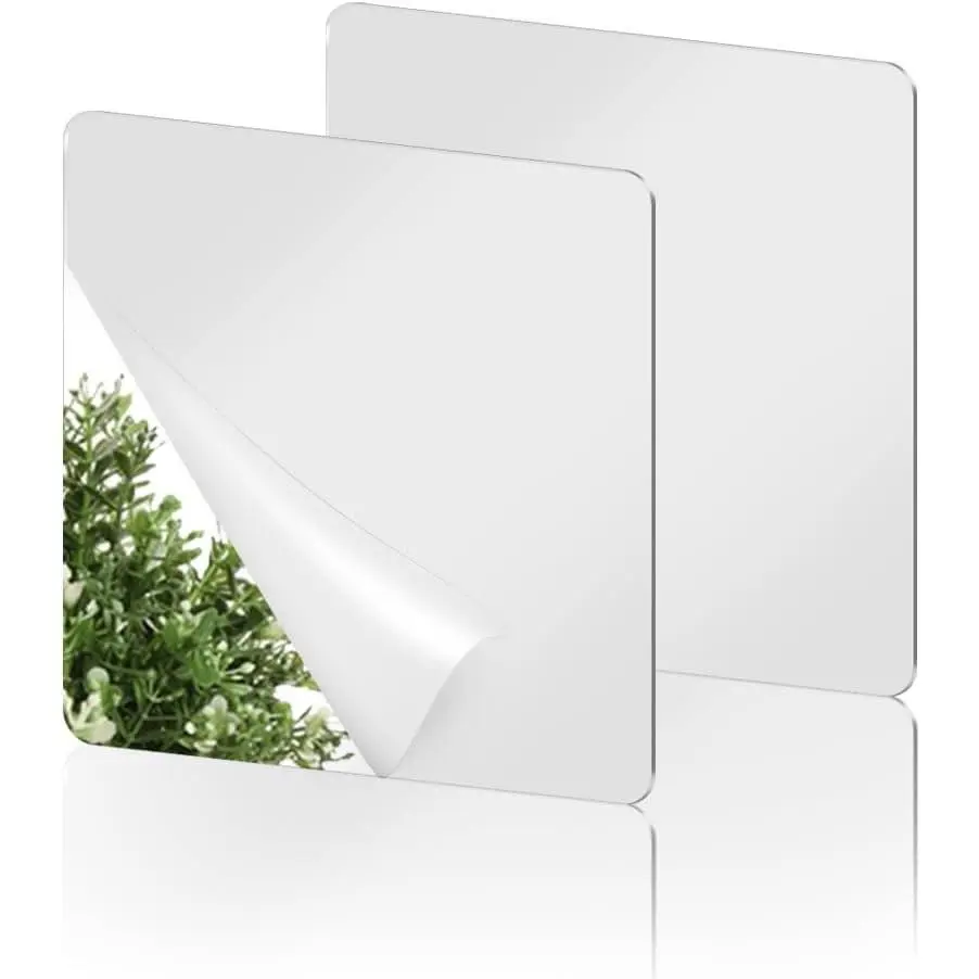 2 Pack Self Adhesive Acrylic Mirror, 2mm Flexible Plastic Mirror, Shatterproof PS Frameless Wall Mirror for Bathroom Vanity and Entryway (6 x 6 Inch)Gift