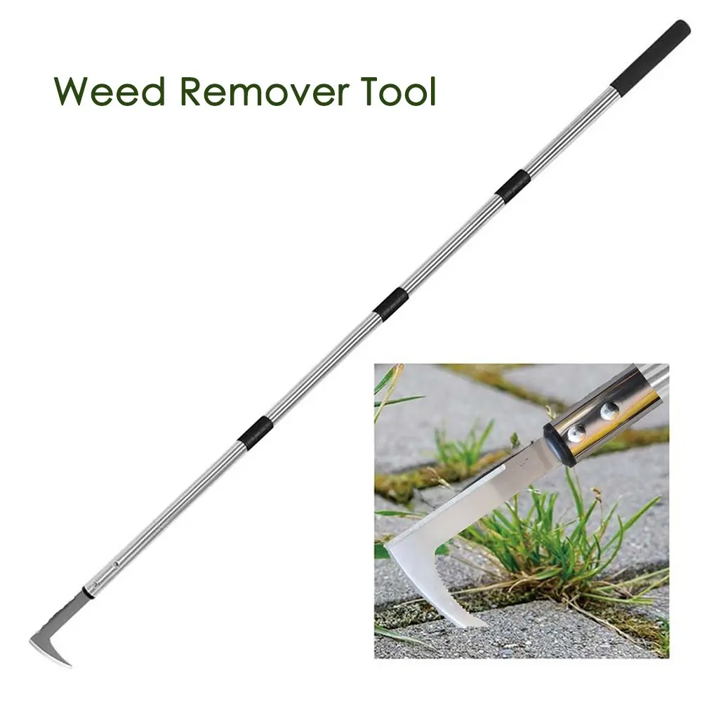 Long Handle Weed Remover Tool, Adjustable Length for Custom Use, Stainless Steel Serrated Weeding Hook, Detachable Manual Patio Paver Weeder for Pavement Cracks, Yard Garden Joint Weed Cleaning Tool, Lawn Care Tool