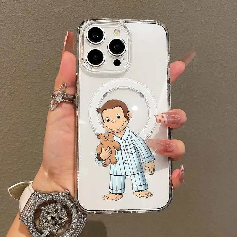 Soft Girl Magnetic Case for iPhone11 12 13 14 15 16 17promax Xsmax, Monkey in Pajamas Lightweight, Drop-Proof, MagSafe Compatible  Perfect for Teen Girls.QXG327.designer,case