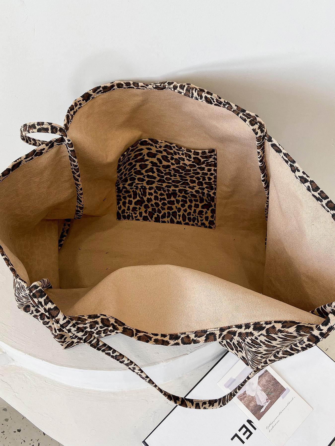 Women's Fashion Leopard Pattern Tote Bag, Large Capacity Shoulder Bag for Daily Used, Casual Trendy Versatile High-quality Daily Commuting Bag, Girl Fashionable Shopping Bag