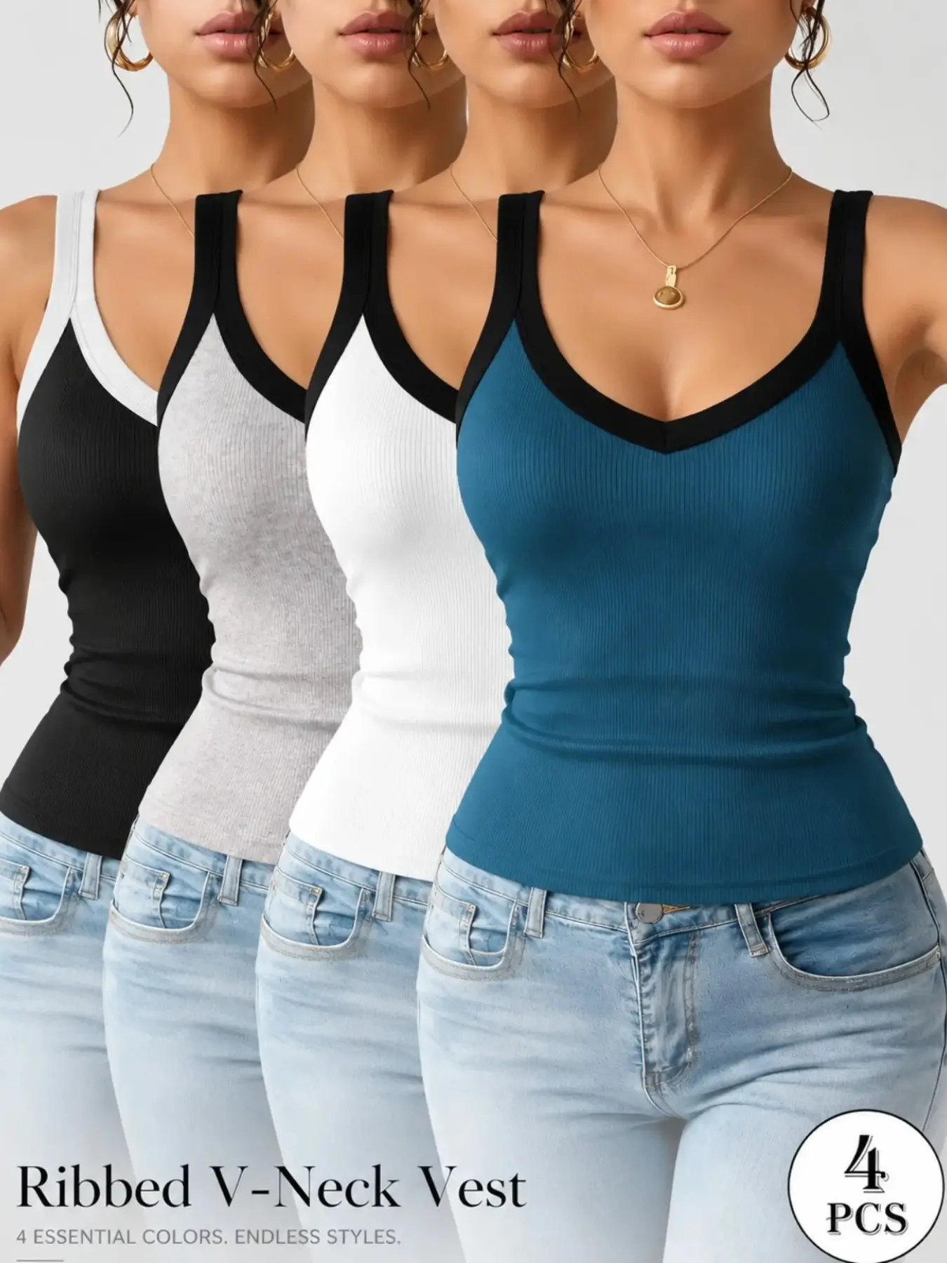 4-Pack Women's Bestselling Colorblock Slim Fit Ribbed Casual Tank Tops, Summer Leisure Top, Daily Wear Female Clothing