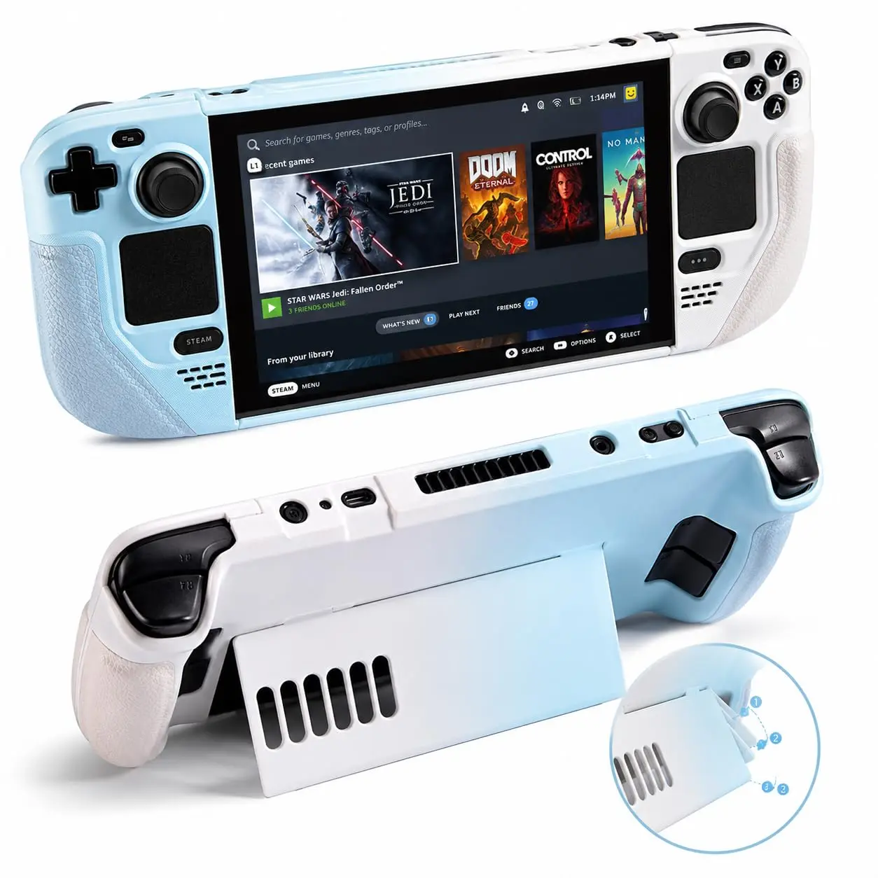 Case for Steam Deck OLED & LCD with Kickstand, White-Blue Gradient