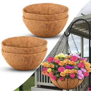 Sinimaka Coco Liners for Planters 16 Inch, 4 Pack Round Hanging Basket Liners, Coconut Fiber Liners for Planters Flowers Garden