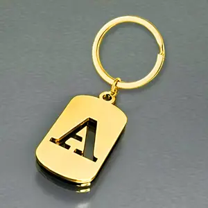 Baddie Aesthetic Hollow Initial Letter Gold Dog Tag Keychain | Bold Capital A Streetwear Key Ring Stainless Steel Minimalist Bag Pendant Unisex Gift
