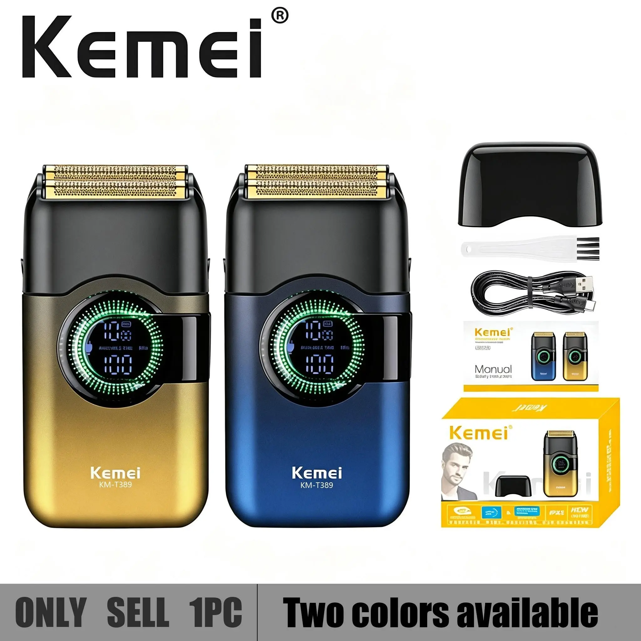Kemei Km-T389 Rechargeable Aluminum Foil Razor, Portable Electric Shaver for Men, Ideal Father's Day Gift, Travel Mini Shaver, USB Rechargeable Shaver