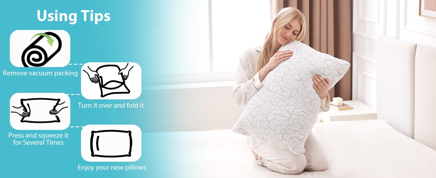 Cooling Pillows for Sleeping 2 Pack, Standard Size Shredded Pillows, Firm Bed Pillows for Side, Back, Stomach, Hot Sleepers, Cold Pillow for College Dorm Room