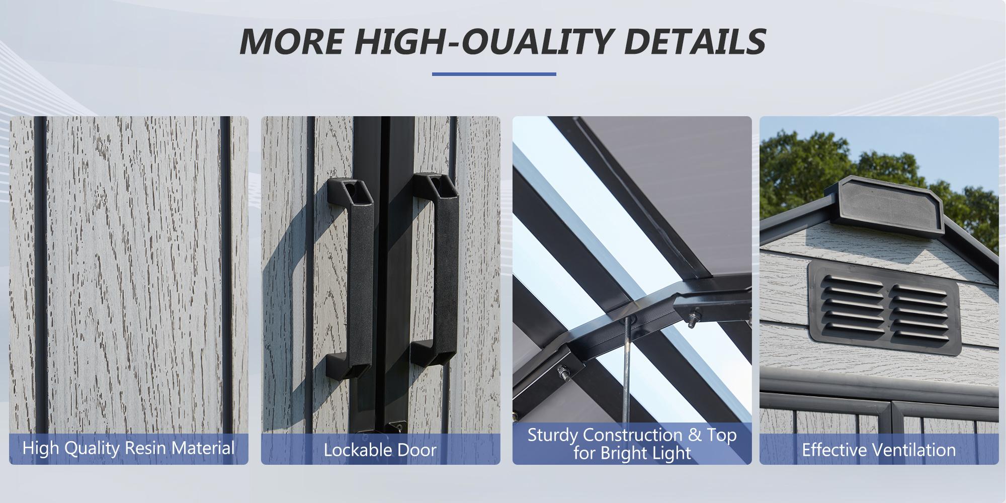 8x6 FT Resin Outdoor Storage Shed with Floor, Durable Plastic Garden Shed for Patio Furniture, Tools & Equipment, Gray