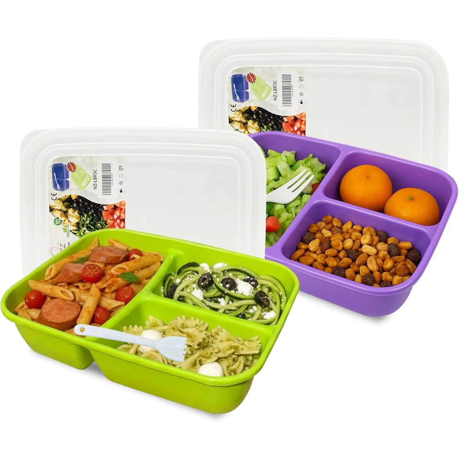 2 Pack Lunch Containers for Adults (48oz/6 Cup) - 3 Compartment Large Bento Lunch Box For Women -  Lunchable Container for Salad, Snack, Meal Prep - Stackable, Microwavable & Leak proof