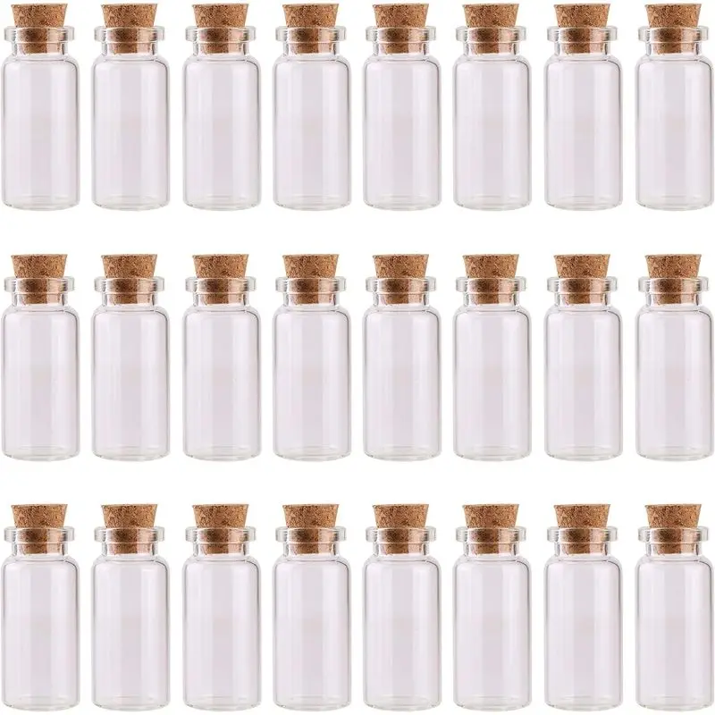24PCS 10ml Glass Bottles Mini Vials with Cork Stoppers for DIY Decoration and Wedding Party Favors