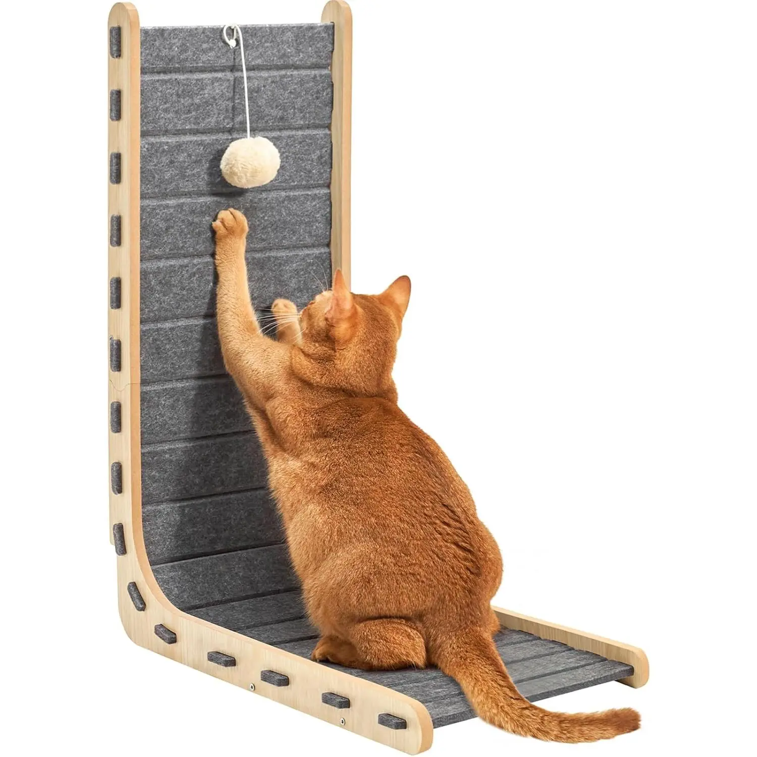 Cat Scratch Pad Felt Cat Scratcher for Indoor Cats Scratching Board Scratchers for Large Cat Scratch Furniture Protector with Ball Kitten Toys L Shape 26.8 Inch Grey