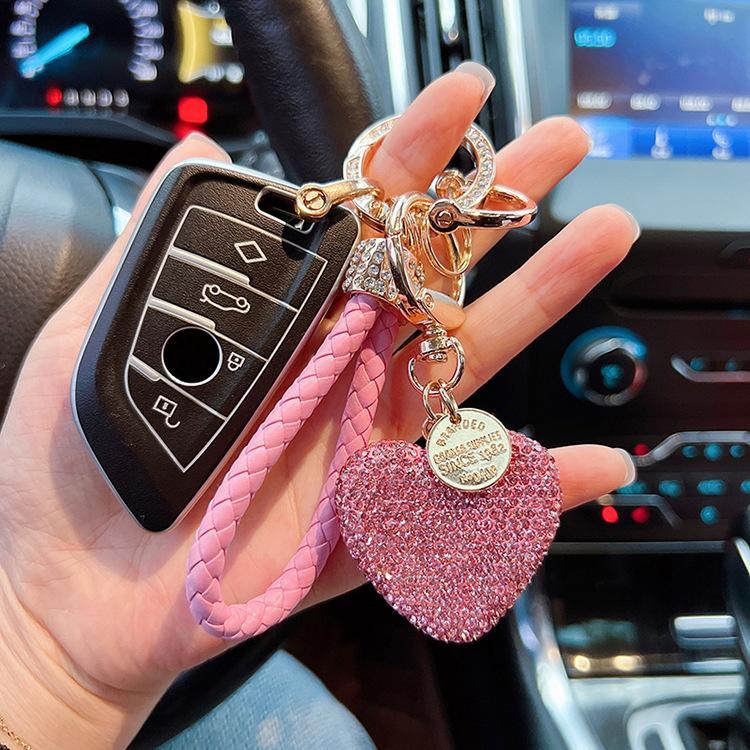 Full Rhinestone Clay Heart Keychain, Bling Love Heart Car Key Ring with Braided Leather Strap, Luxury Bag Charm Accessory for Women Full Rhinestone Clay Heart Keychain, Bling Love Heart Car Key Ring with Braided Leather Strap, Luxury Bag Charm Accessory for Women