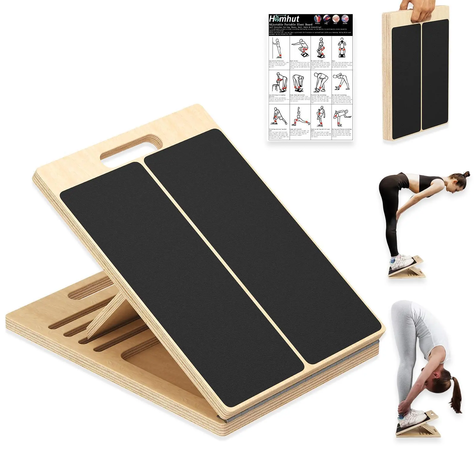 Adjustable Wooden Slant Board Portable Calf Leg Ankle Stretcher Pilates Training Muscle Relief Foot Drop Home Balance Fitness Stretch Equipment