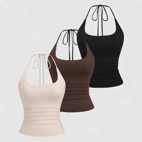 Women's Casual Slim-Fit Halter Tank Top, Minimalist Fashion Summer Sleeveless Shirt, Comfortable Trendy Choice for Women