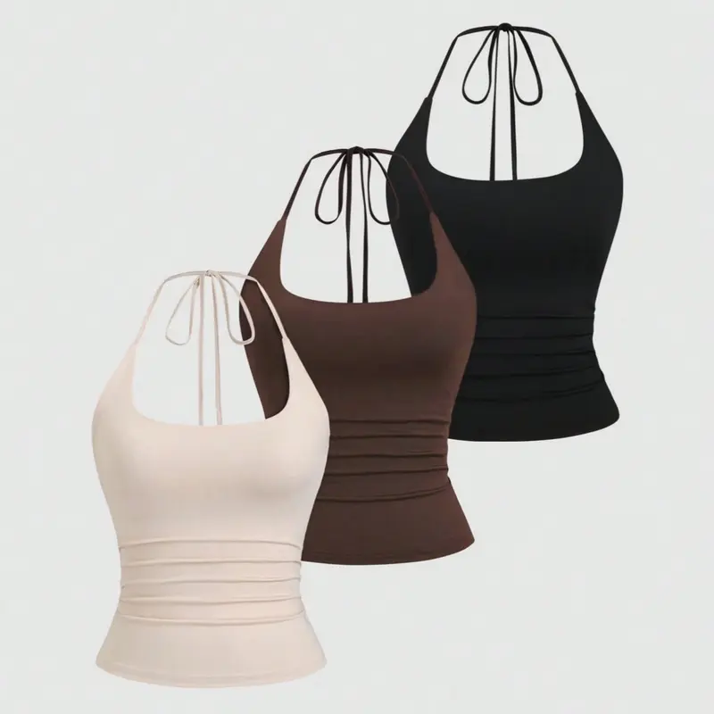 Women's Casual Slim-Fit Halter Tank Top, Minimalist Fashion Summer Sleeveless Shirt, Comfortable Trendy Choice for Women