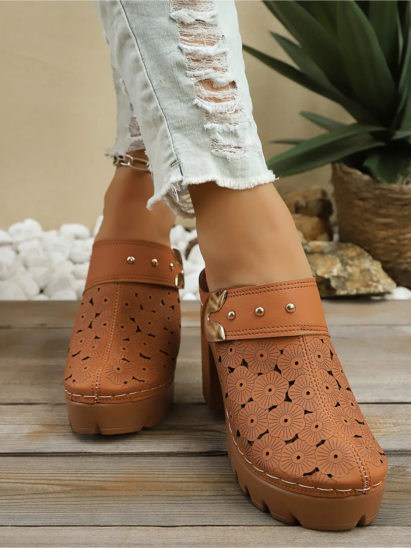Women's Comfortable Platform Mule Sandals, Retro Stylish Heels