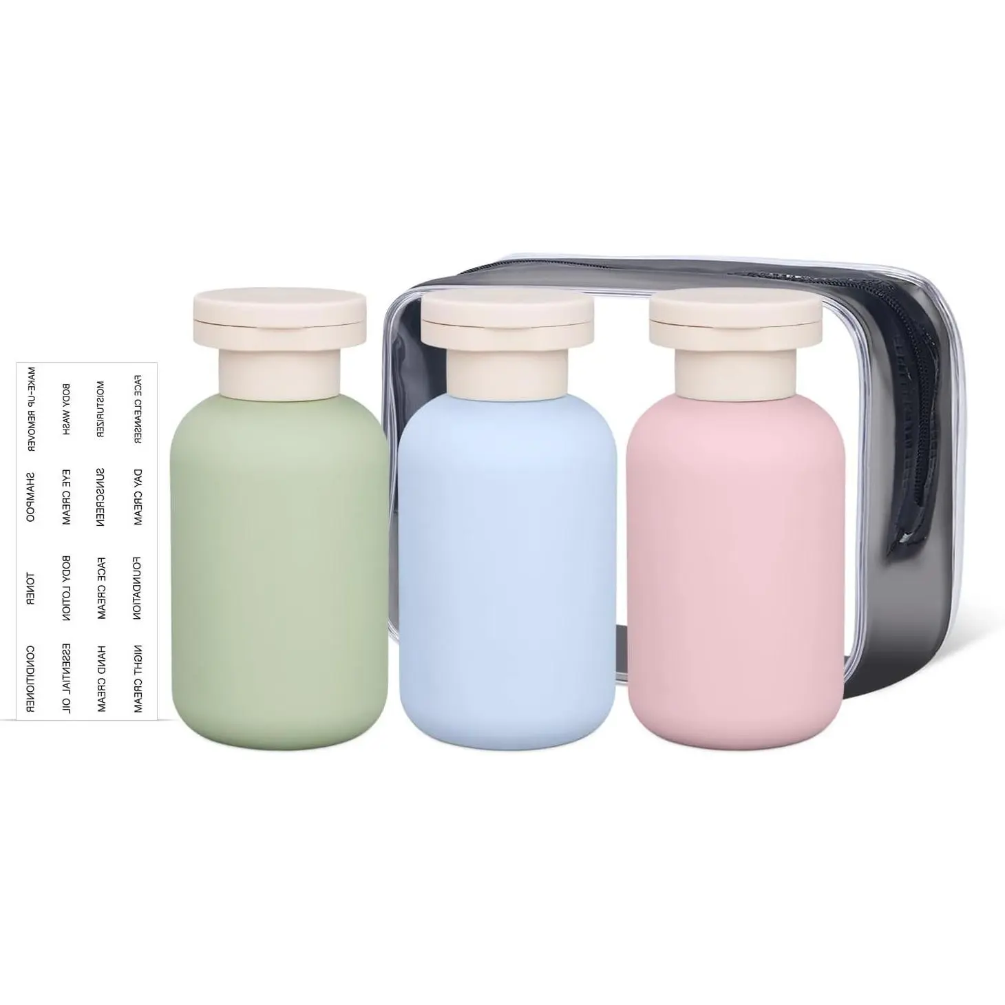 Leak Proof Travel Bottles with Flip Caps, Shampoo and Conditioner Bottle Set, Refillable Containers for Lotion and Cream Shampoo (Green+Blue+Pink, 3.4 Ounces)Gift