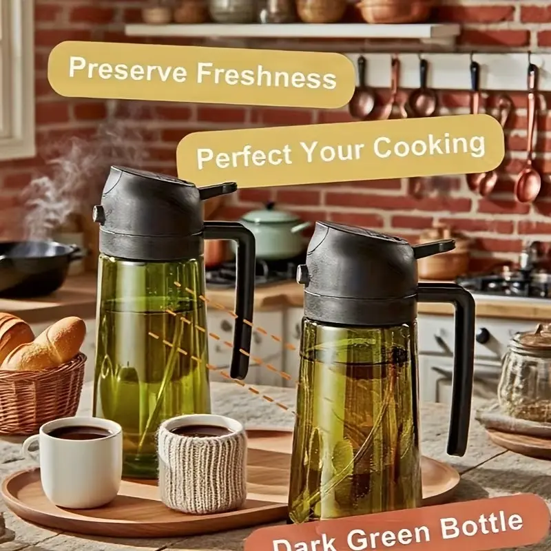 2-Pack 16oz Dual-Purpose Cooking Oil Sprayer, Dark UV-Blocking Glass, Low-Fat Spray, Safe Odorless, Ideal for Air Fryer & BBQ, Kitchen Oil Dispenser, Cooking Oil Spray Bottle