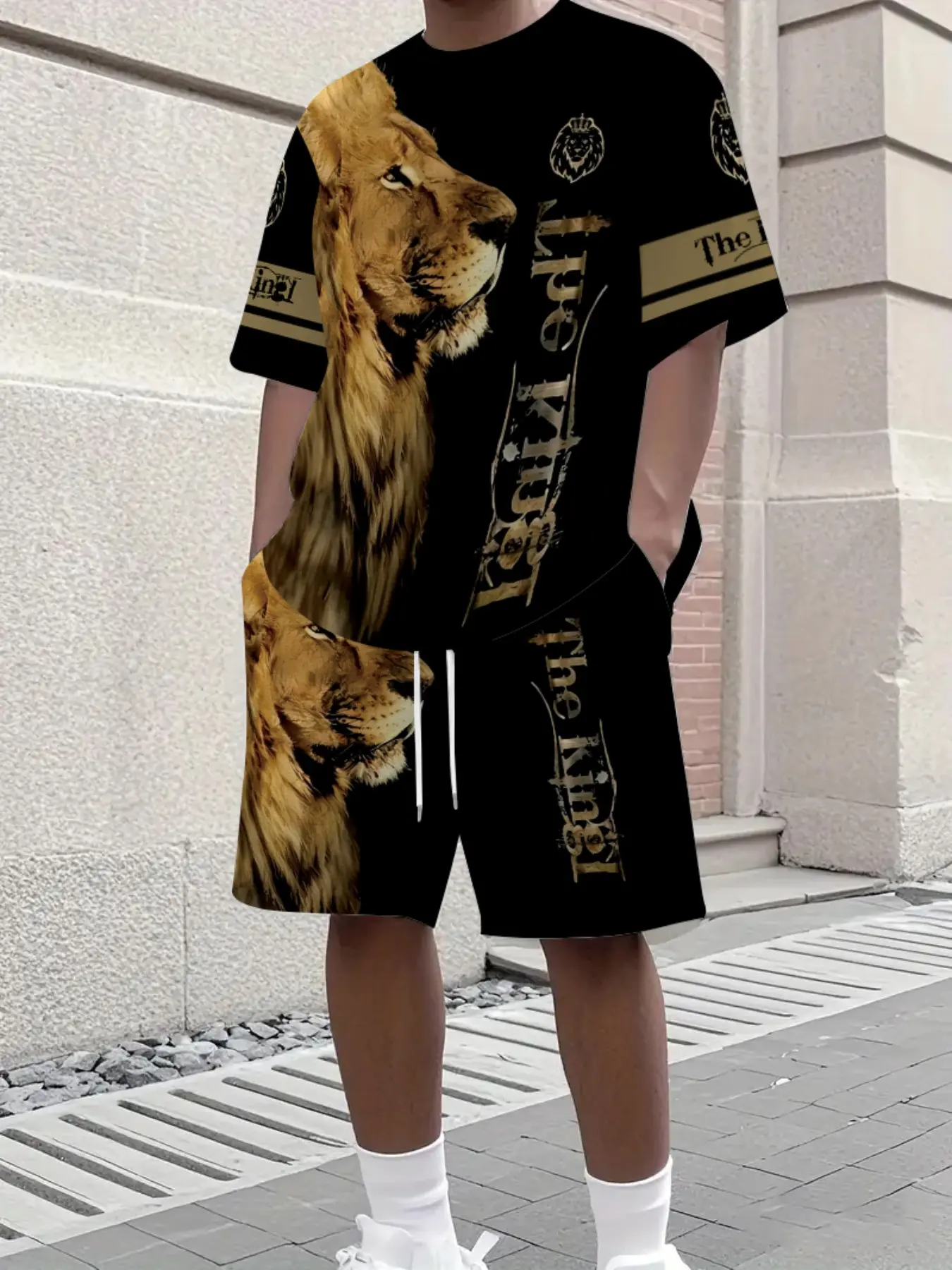 Men's Summer Casual Sportswear Set, Breathable Activewear Outdoor Short Sleeve T-Shirt & Shorts with Drawstring, Digital Print 2-Piece Suit, Summer Athletic Wear