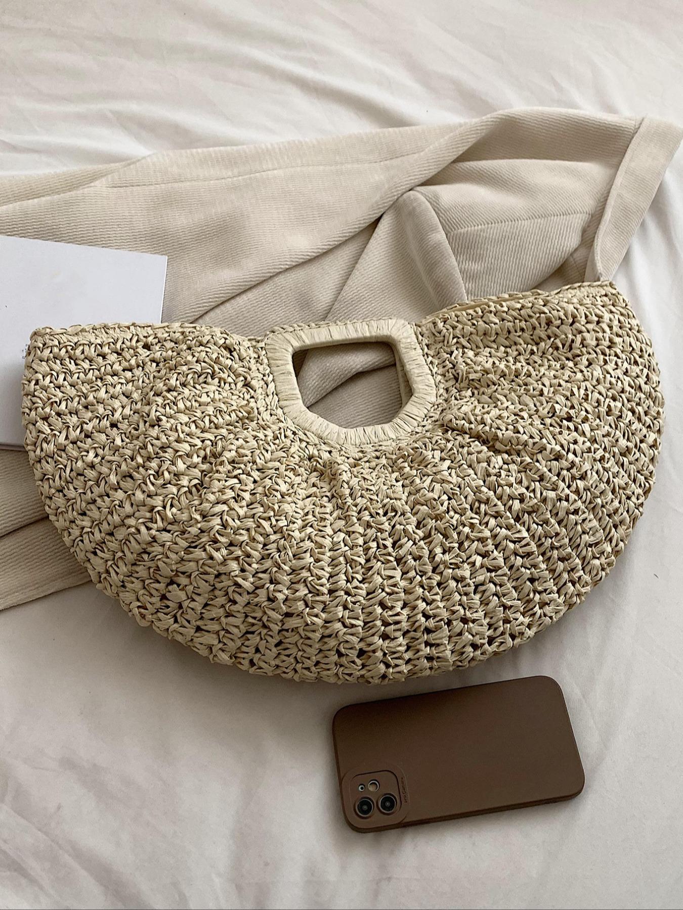 Women's 2026 Summer Large-Capacity Bohemian Straw Handbag, Casual Trendy Versatile Plain Color Bag for Travel and Daily Use