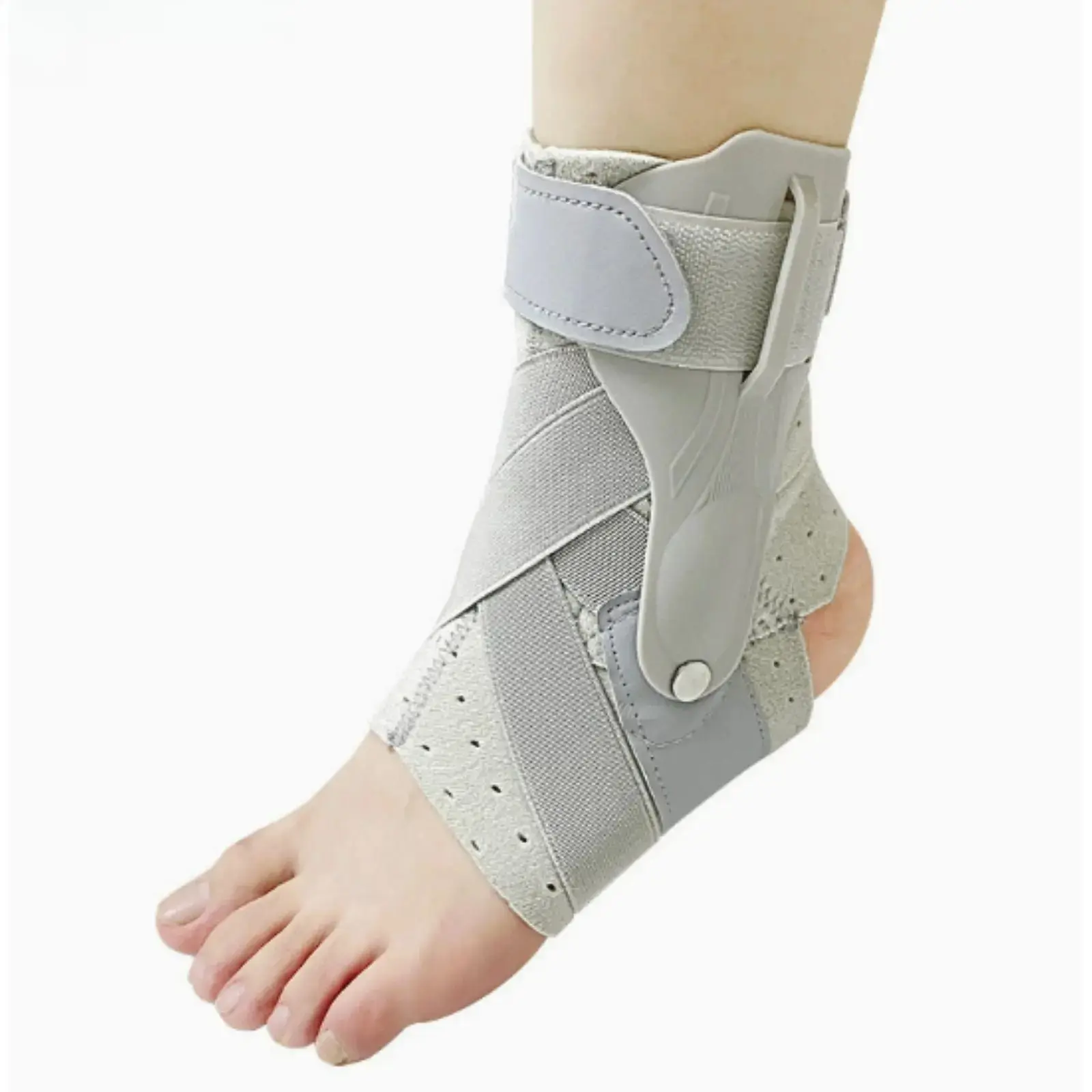 Rigid Ankle Brace for Sprain Prevention - Adjustable Compression Ankle Support Guard with Stabilizing Side Plates - Breathable Non-Slip Foot Stabilizer Wrap for Men & Women