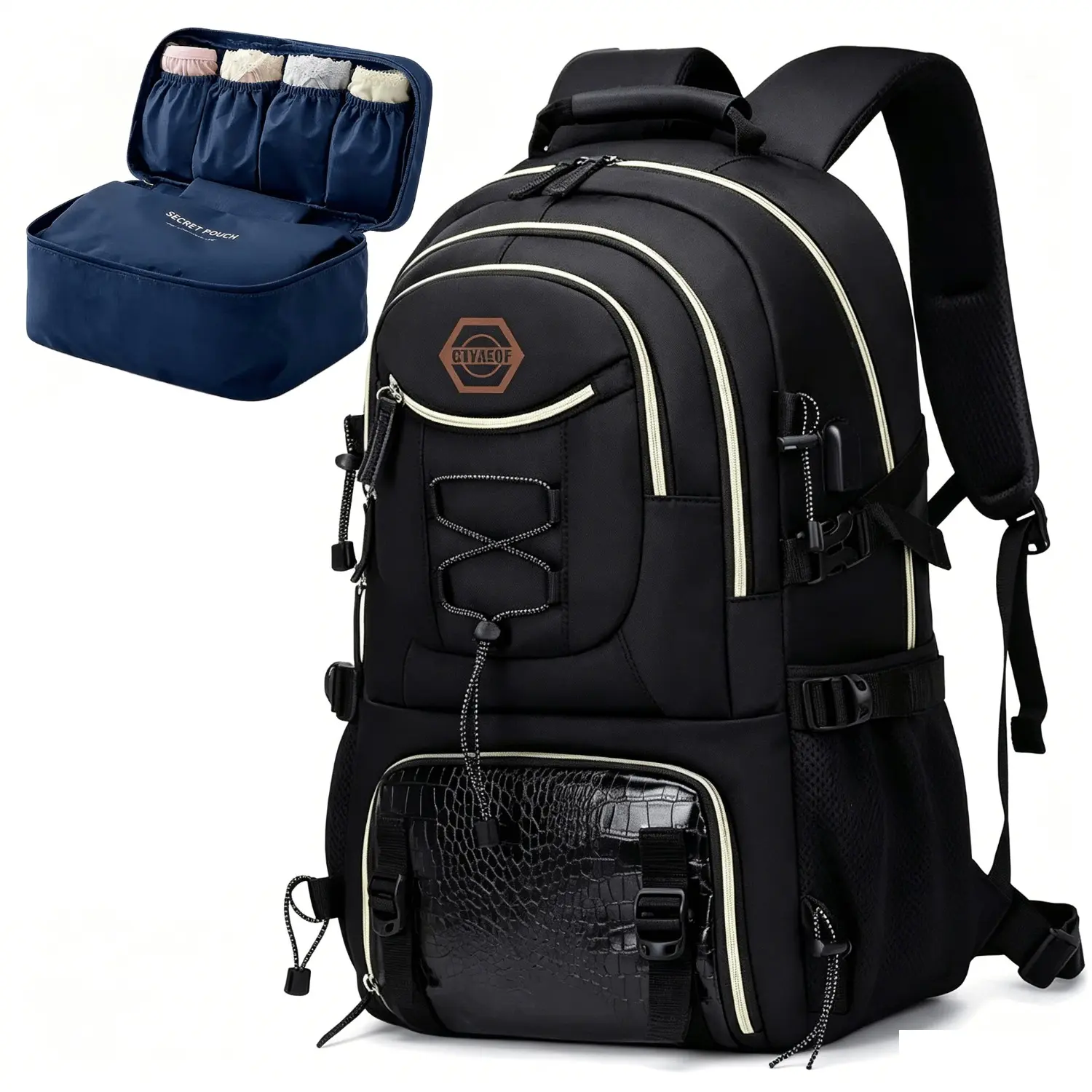 2Pcs Set Large Capacity Travel Hiking Backpack with Bonus Toiletry Bag, Independent Shoe & Computer Compartment, Multi-Pocket Breathable Backpack for Teen Boys Girls School Commute Outdoor Camping Trips